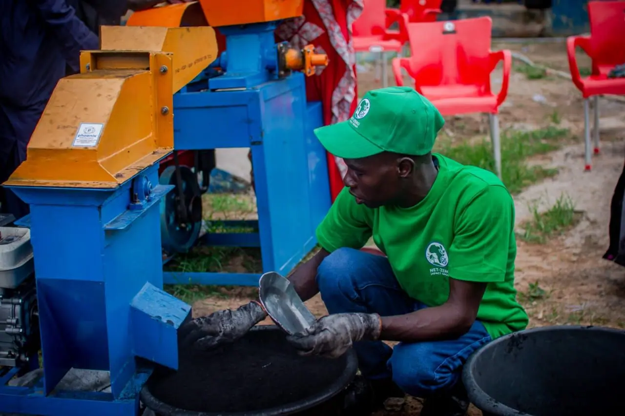 Cassava peel pelletizing equipment in operation
